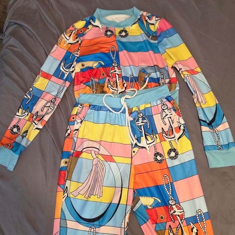 Multicoloured anchor‎ print long sleeve romper
